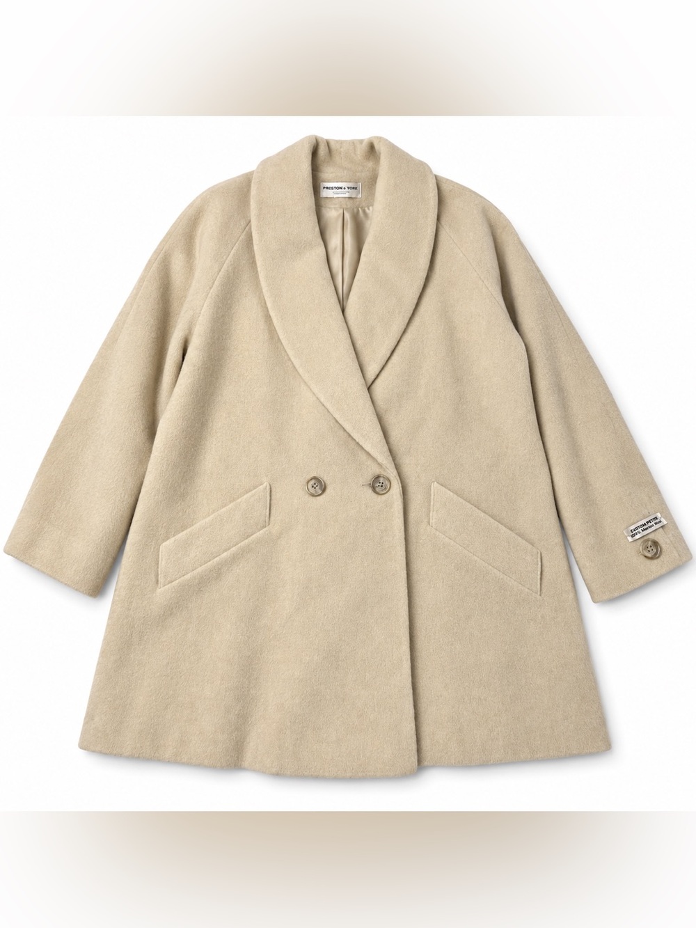 Vintage Preston & York Cream Merino Wool Coat 14 Petite NWT USA